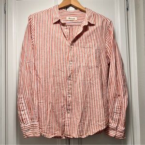 Madewell Red Stripe Button Shirt Long Sleeve Linen Cotton Blend Size Small Men’s